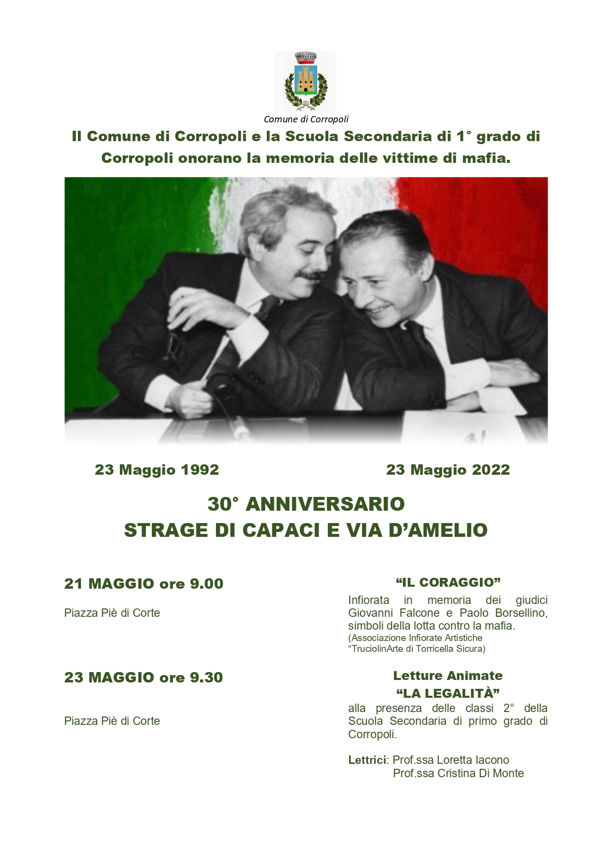 Il Comune di Corropoli e la Scuola Secondaria di 1° grado di Corropoli onorano la memoria delle vittime di mafia.
